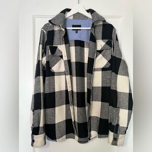 Silver Jeans Co. Wool Blend Black & White Plaid Button Up Shirt Jacket.
